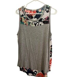 12PM by Mon Ami Floral Print Sleeveless Round Neck Tank Top Gray Multicolor